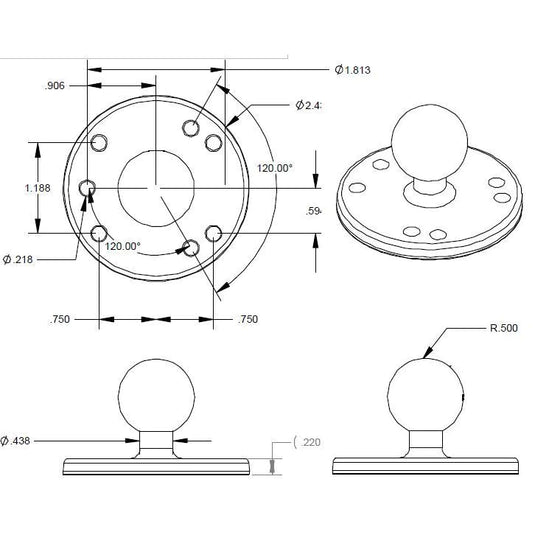 RAM-B-202U - Plaque ronde RAM Mounts avec rotule de 1 pouce