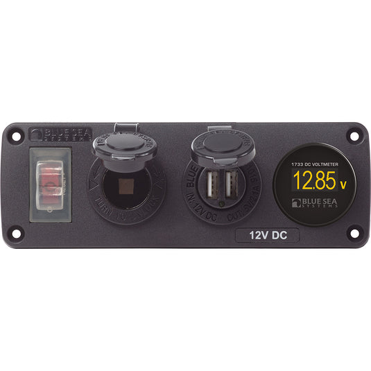 Panneau d'accessoires résistant à l'eau 4366 – Disjoncteur 15A, prise 12V, double chargeur USB, mini voltmètre