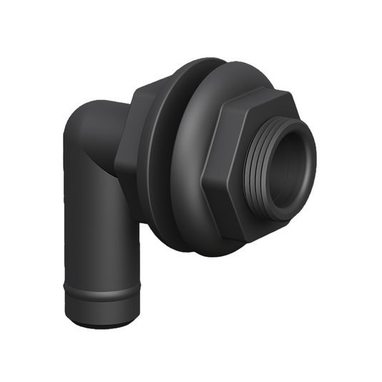 Thru-Hull Elbow Double Nut Black, Barbed 3/4