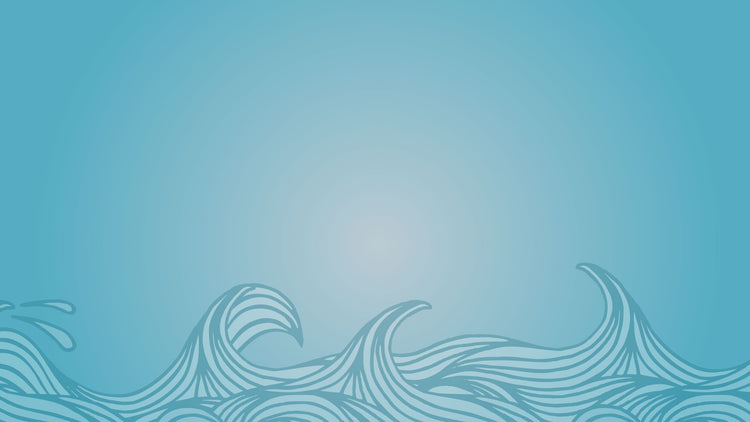 Gradient blue background with stylized wave patterns