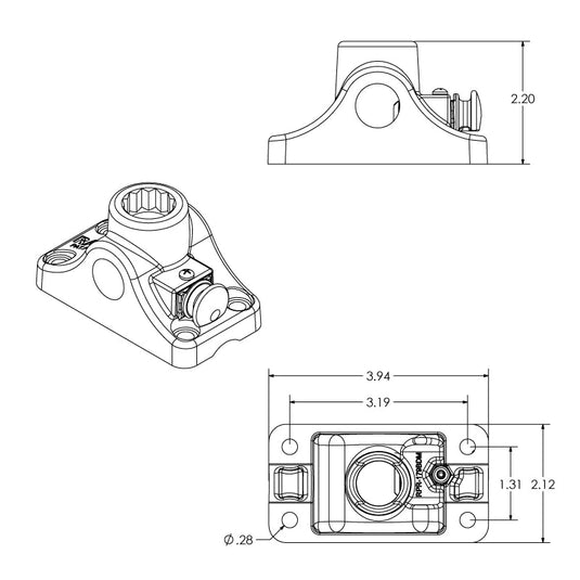 RAM-114BMPU - RAM-ROD Combination Bulkhead/Flat Surface Base with Plunger for Spline Posts