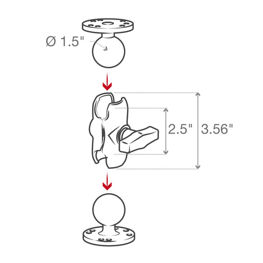 RAM-201U-B - RAM Mounts Short Double Socket Arm for 1.5" Ball