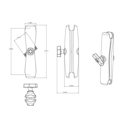 RAM-201U-D - RAM Mounts Long Double Socket Arm for 1.5" Ball Bases