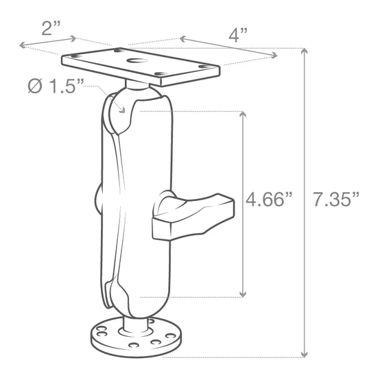 RAM-202-24-202U - RAM Mounts Drill-Down Double Ball Mount for Humminbird Helix 7