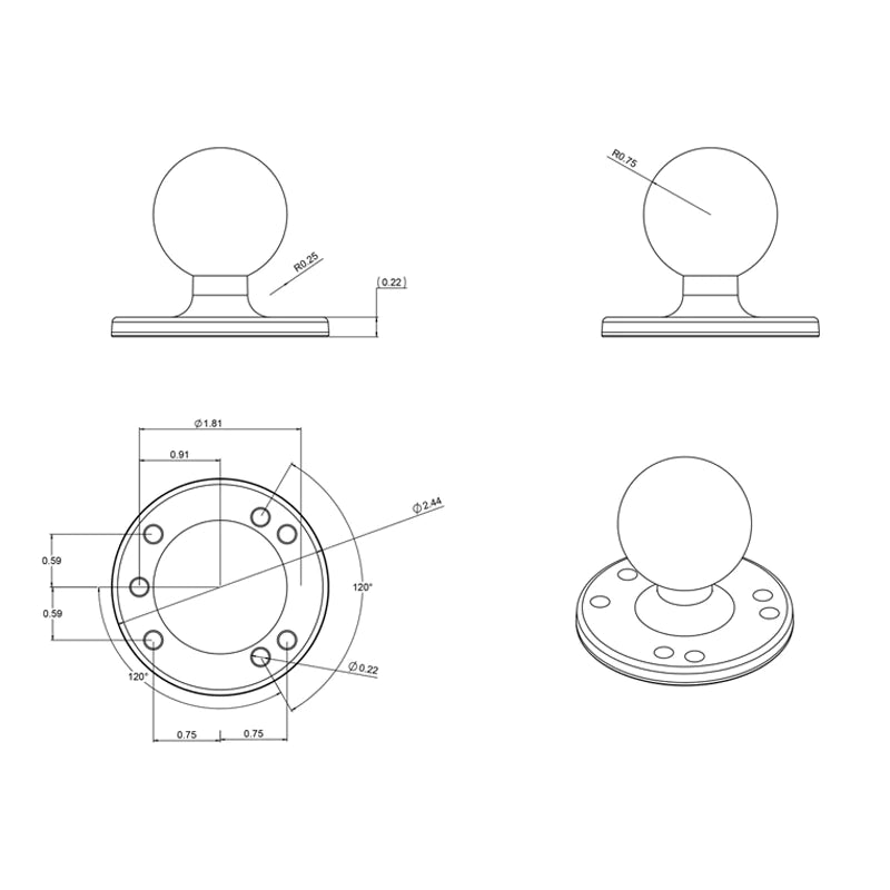 Load image into Gallery viewer, RAM-202U - RAM Mounts 2-1/2" Diameter Base with 1.5" Ball
