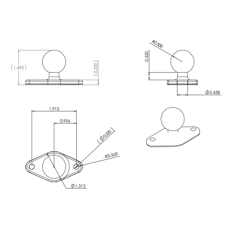 Load image into Gallery viewer, RAM-B-238U - RAM Mounts Diamond Ball Base with 1â€ Ball
