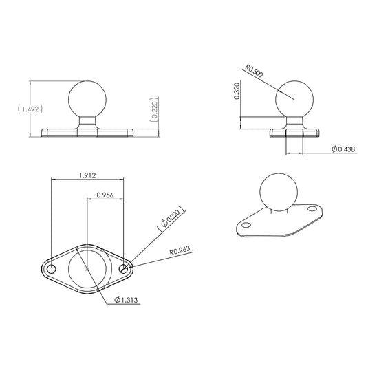 RAM-B-238U - RAM Mounts Diamond Ball Base with 1â€ Ball