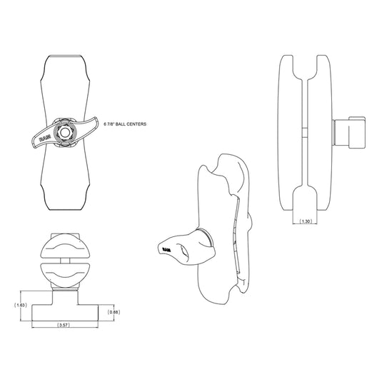 RAM-D-201U - RAM Mounts Medium Double Socket Arm for 2.25" D Size Balls