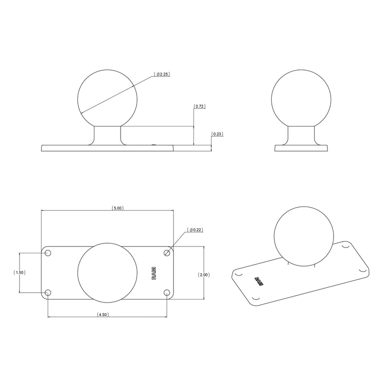 Load image into Gallery viewer, RAM-D-202U-25 - RAM Mounts Ball Base with 1.5" x 4.5" 4-Hole Pattern for Helix 8-9-10-12
